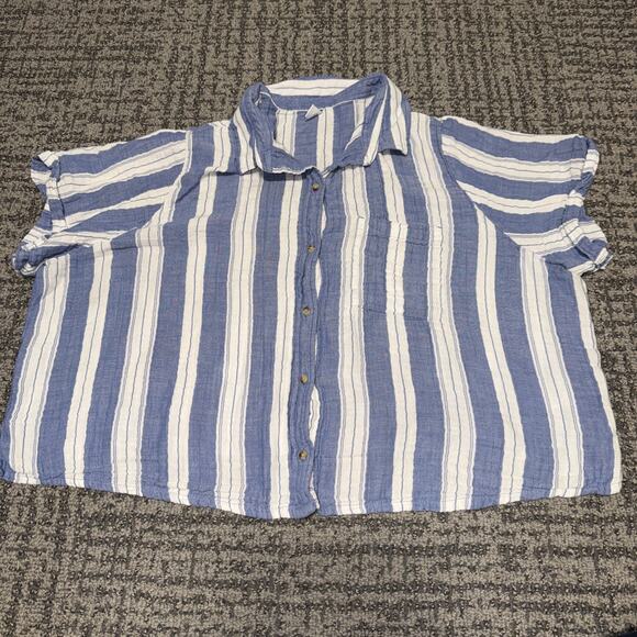 OLD NAVY Crinkle Gauze Button Down Shirt, Blue and White Stripes, Size: 2XL - Picture 1 of 4